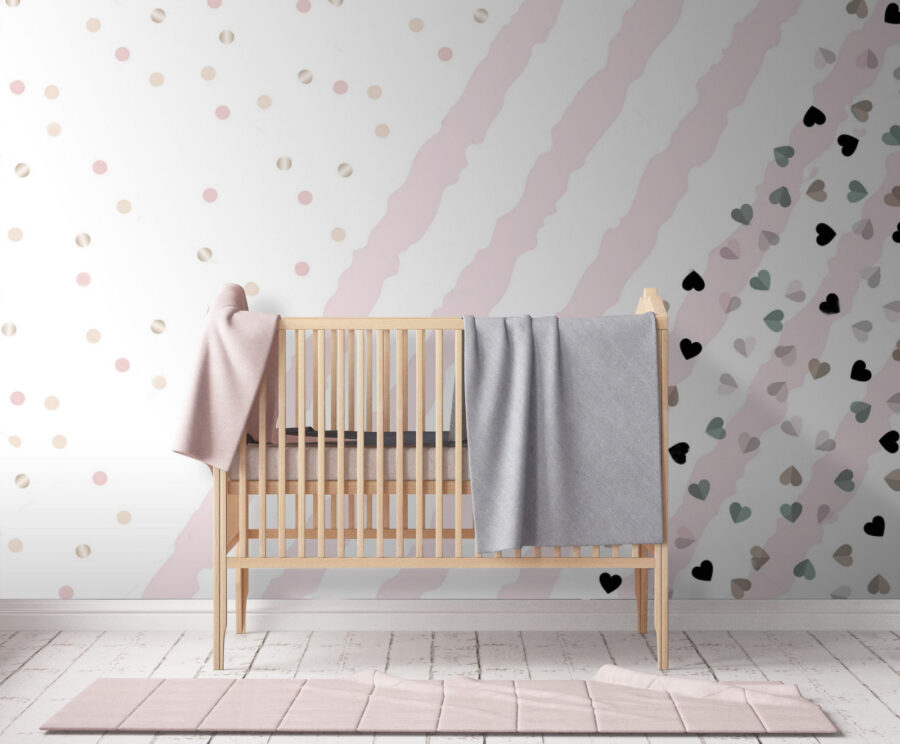 Roze en wit gestreepte achtergrond met kleine hartjes