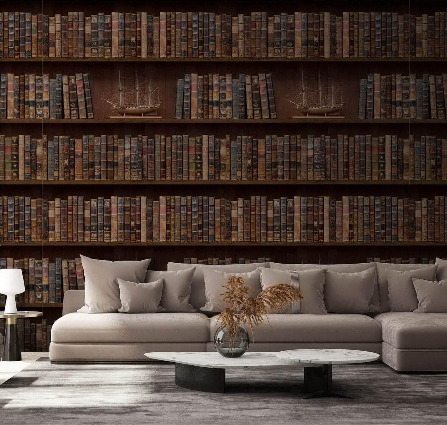 Muur van boeken met boten erop u72118pig1m - Muur van boeken met boten erop - tegory