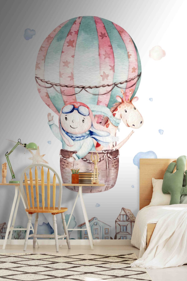 Aquarel illustratie van een persoon in een heteluchtballon Aquarel illustratie van een persoon in een heteluchtballon