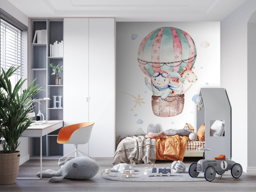 Aquarel illustratie van een persoon in een heteluchtballon