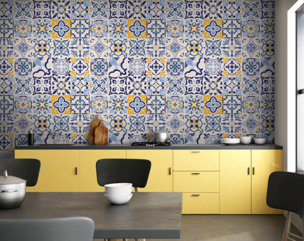 Patroon van blauwe en gele tegels Patroon van blauwe en gele tegels