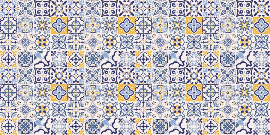 Patroon van blauwe en gele tegels