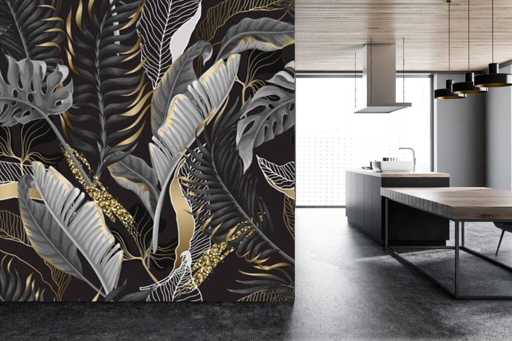 Lush tropical foliage with shimmering accents Lush tropical foliage with shimmering accents