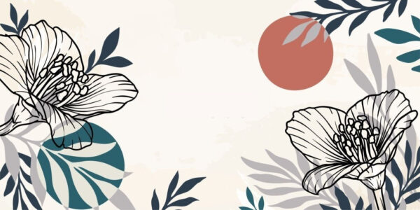 Witte achtergrond met zwarte en witte bloemen en bladeren Witte achtergrond met zwarte en witte bloemen en bladeren