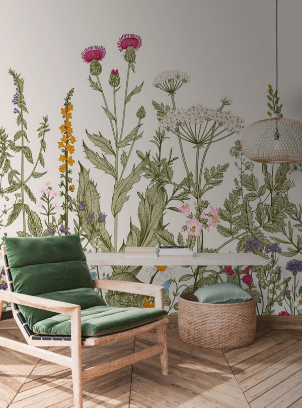 Rij bloemen en planten Rij bloemen en planten