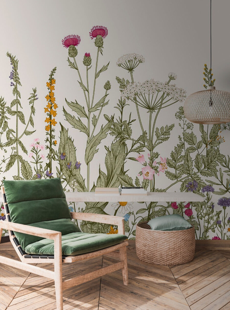 Rij bloemen en planten Rij bloemen en planten