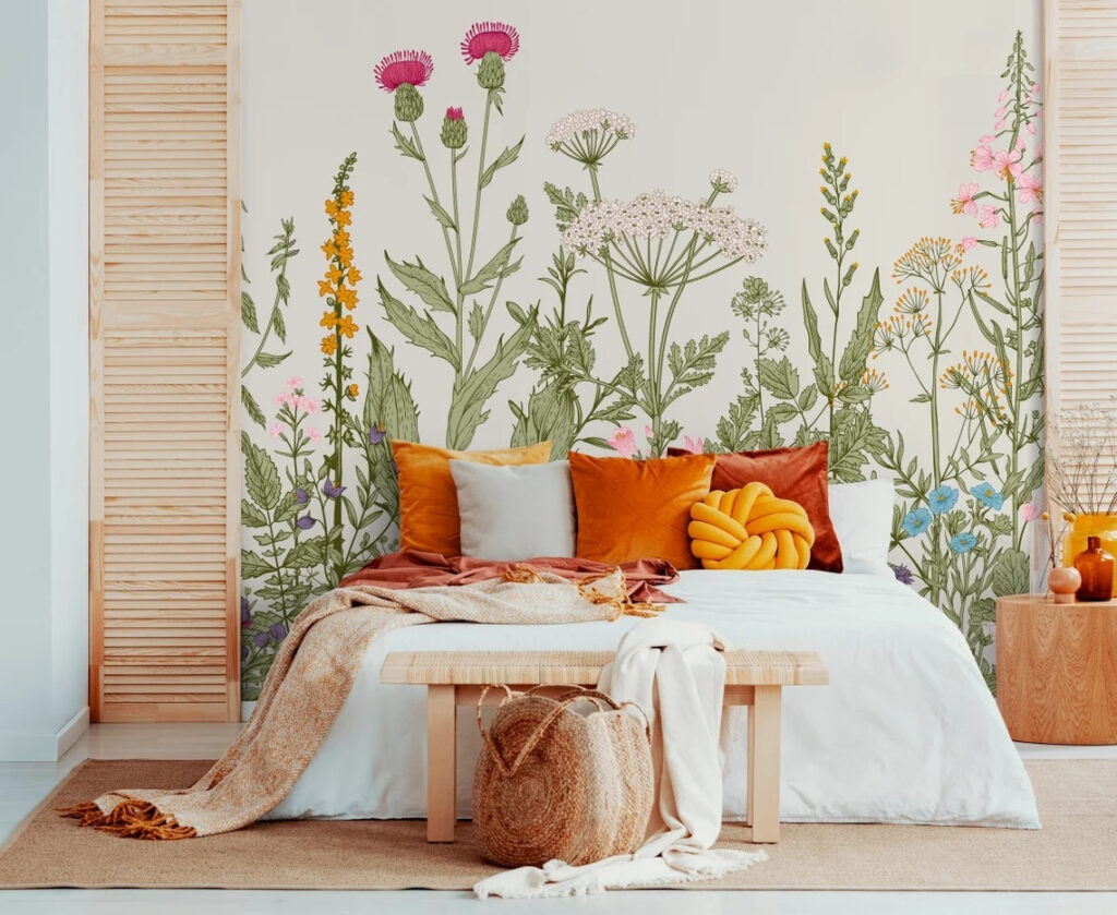 Row of flowers and plants