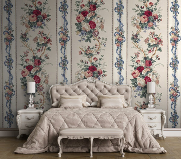 Behang met bloemen en linten Behang met bloemen en linten