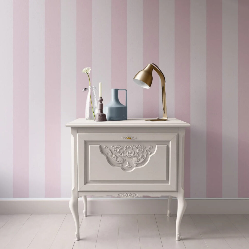 Pink and white striped wallpaper