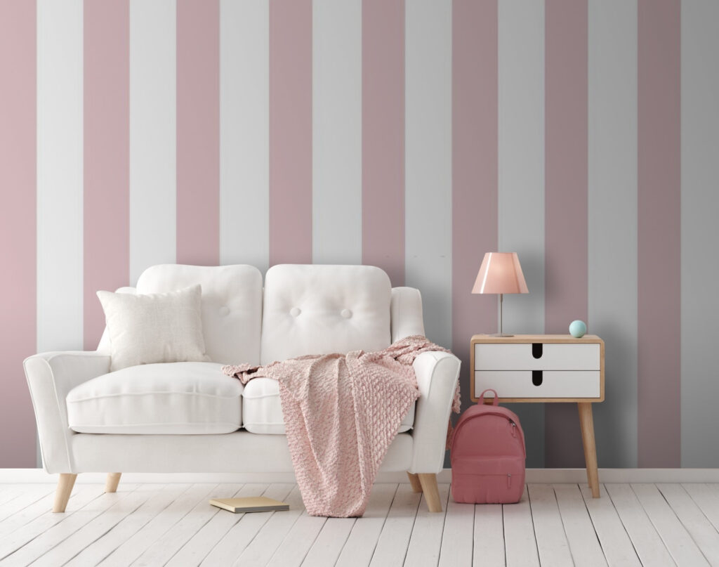 Pink and white striped wallpaper