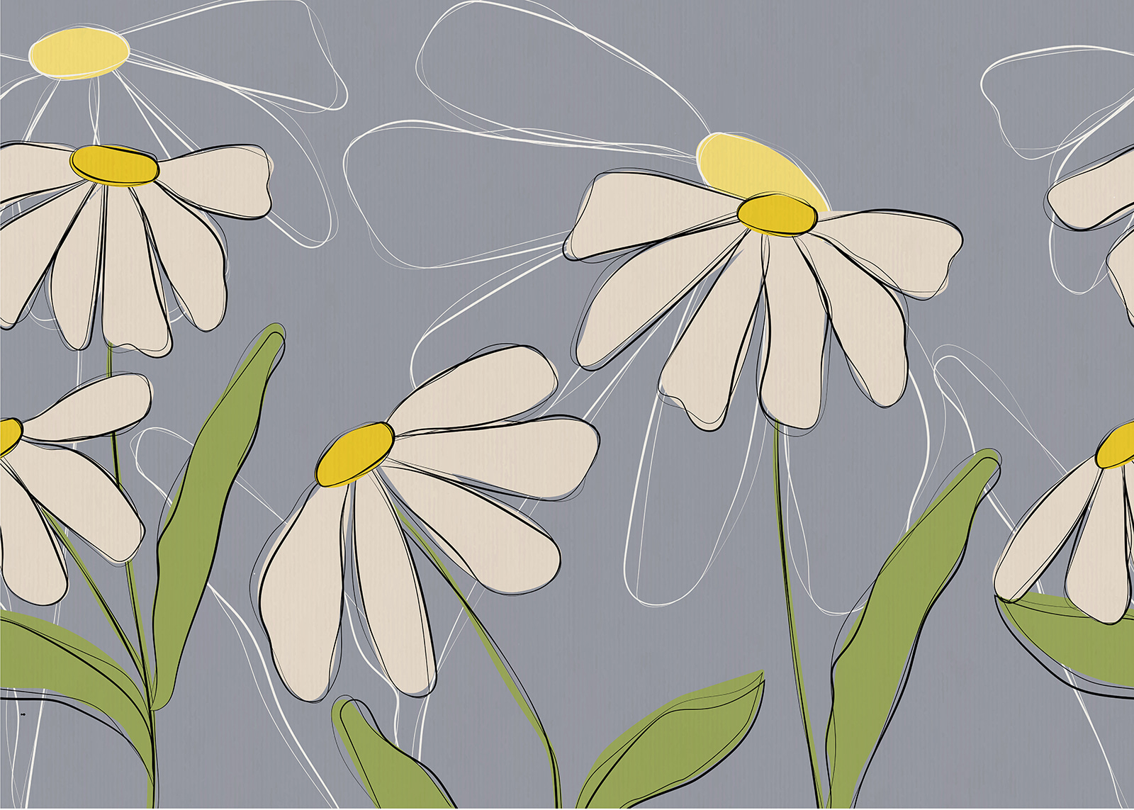 Tekening van bloemen op een grijze achtergrond u71643p - Tekening van bloemen op een grijze achtergrond - tegory