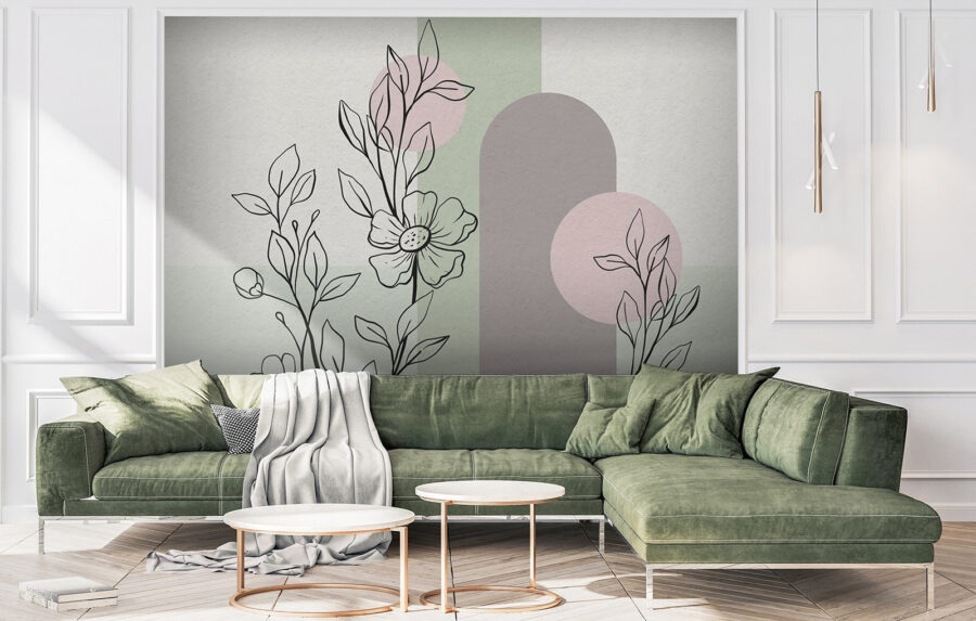 Tekening van een bloem en bladeren Tekening van een bloem en bladeren