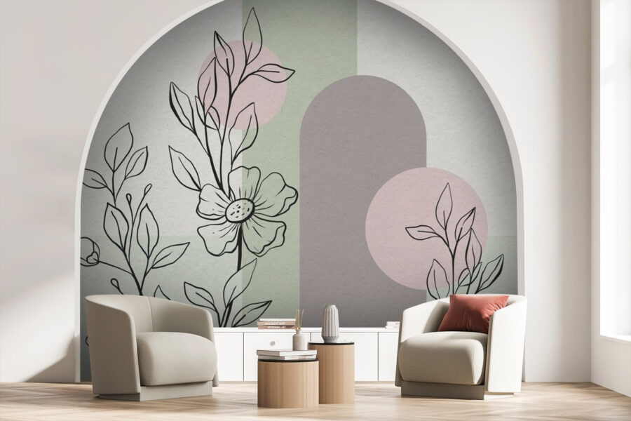 Tekening van een bloem en bladeren Tekening van een bloem en bladeren