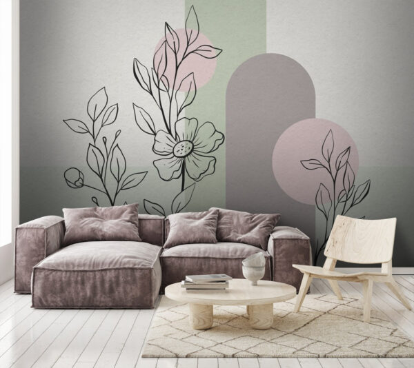 Tekening van een bloem en bladeren Tekening van een bloem en bladeren