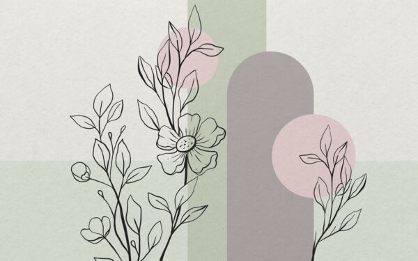 Tekening van een bloem en bladeren Tekening van een bloem en bladeren