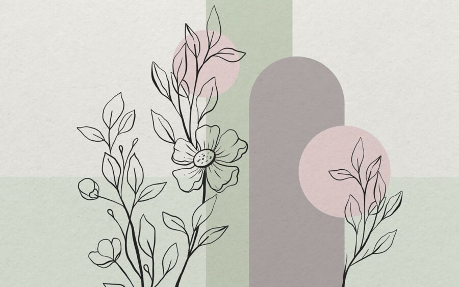 Tekening van een bloem en bladeren Tekening van een bloem en bladeren