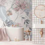 Fotobehang Bloemenpatroon met zwarte en witte bloemen