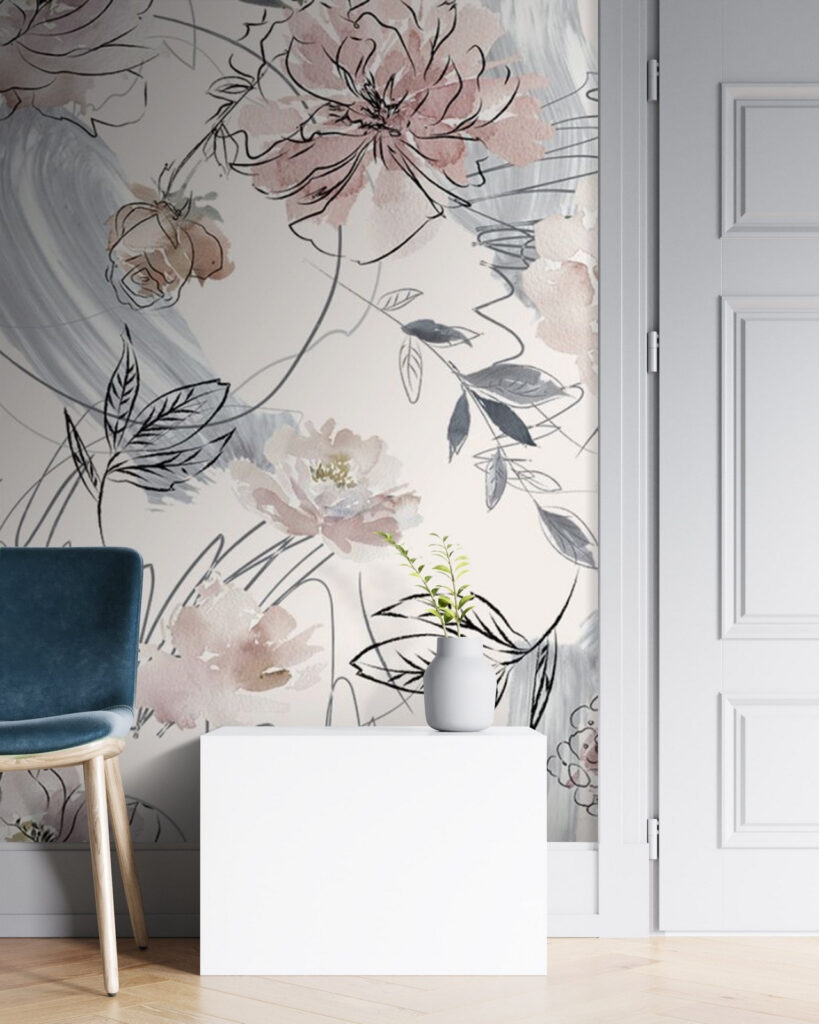 Floral pattern with black and white flowers Floral pattern with black and white flowers