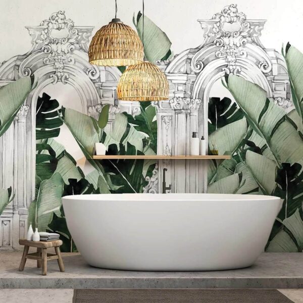 Witte boog met groene bladeren Witte boog met groene bladeren