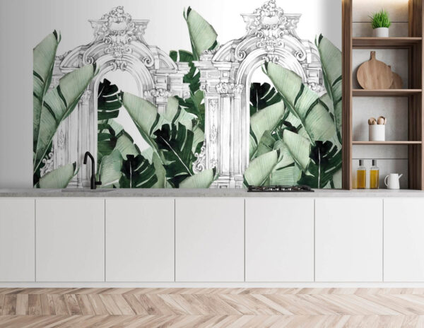 Witte boog met groene bladeren Witte boog met groene bladeren