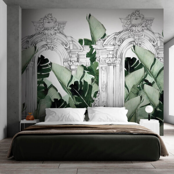Witte boog met groene bladeren Witte boog met groene bladeren