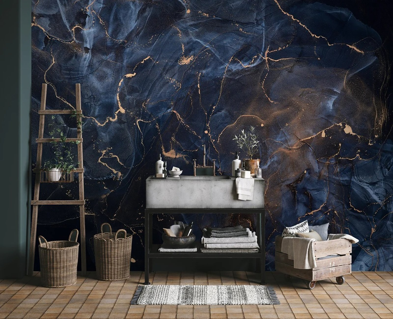 Midnight marbled with copper veins