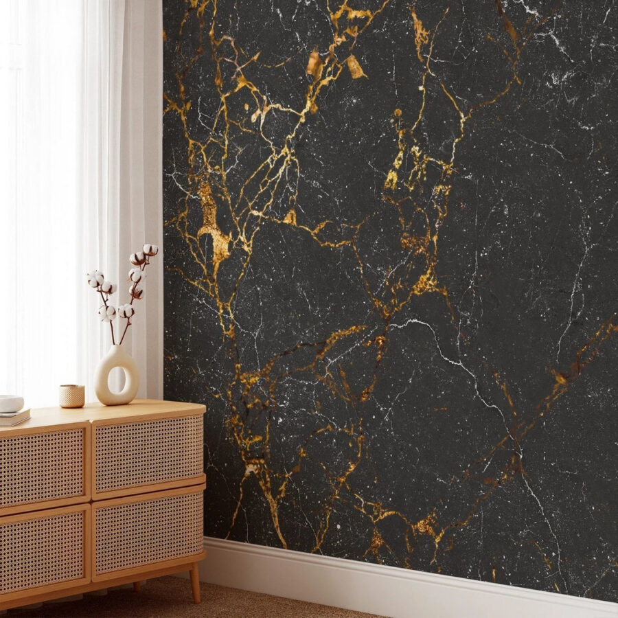 Zwart marmer met amberkleurige adering