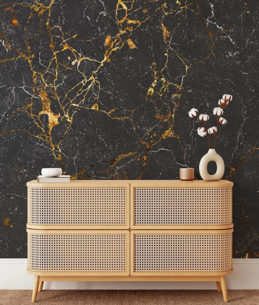 Black marble with amber veining Black marble with amber veining