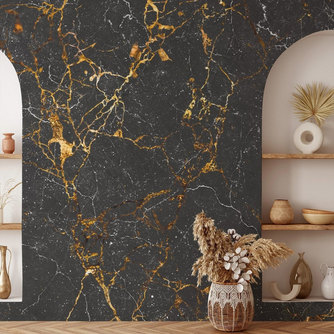 Black marble with amber veining Black marble with amber veining