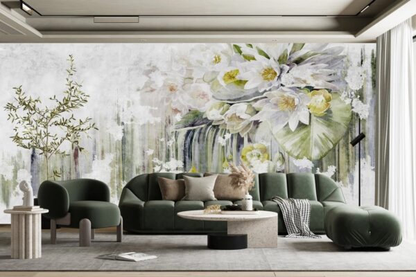 Schilderij van bloemen op een witte achtergrond Schilderij van bloemen op een witte achtergrond