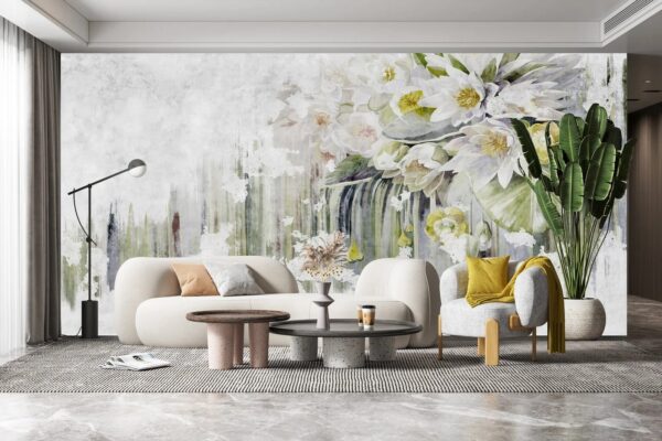 Schilderij van bloemen op een witte achtergrond Schilderij van bloemen op een witte achtergrond