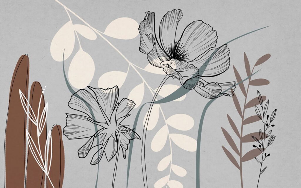 Tekening van bloemen en bladeren Tekening van bloemen en bladeren