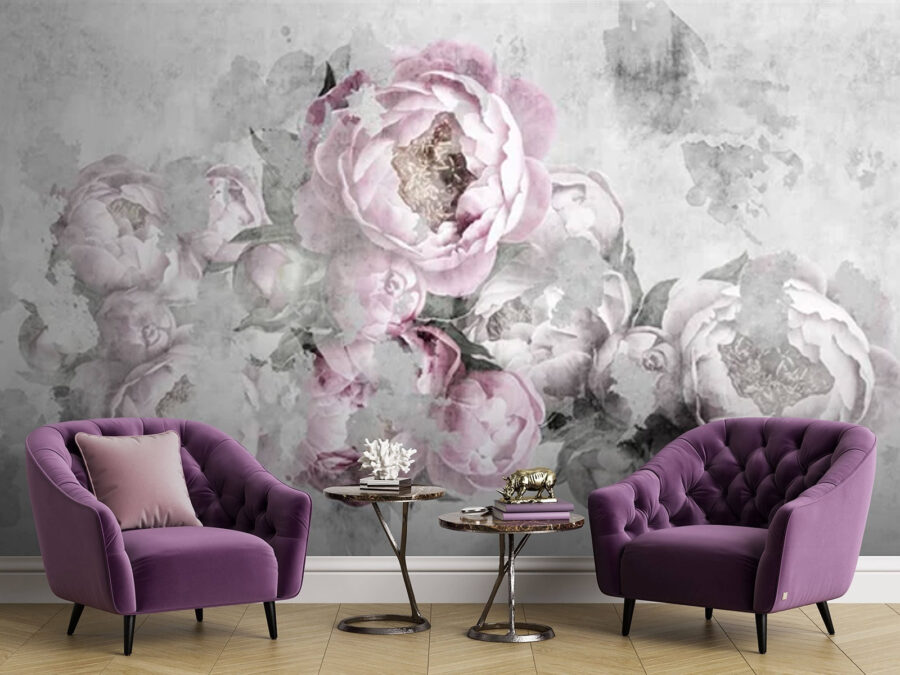 Fotobehang Groep roze bloemen
