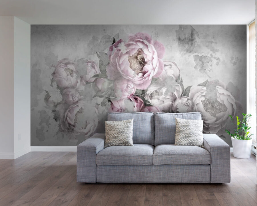 Fotobehang Groep roze bloemen - Afbeelding 2