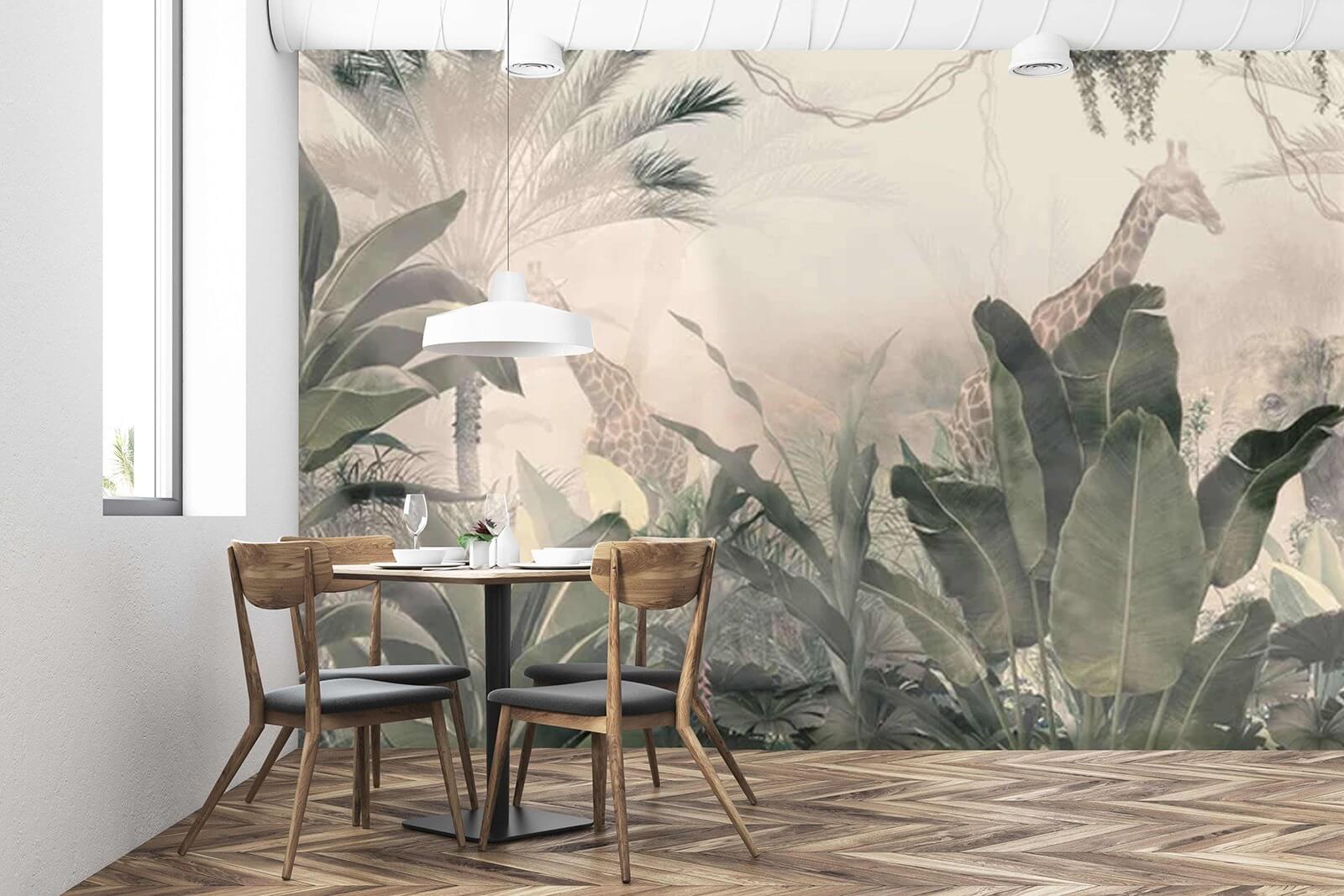 Giraffen in een bos met bomen en planten u71250piq1m - Giraffen in een bos met bomen en planten - tegory