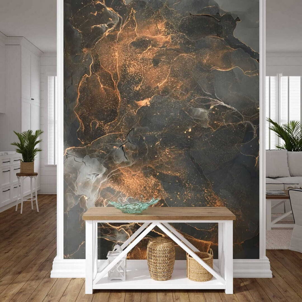 Black and orange marbled surface Black and orange marbled surface