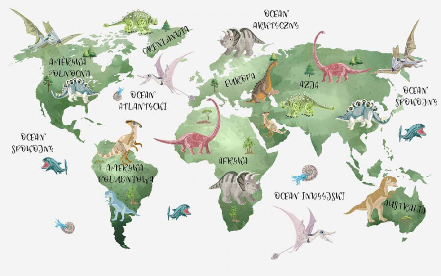 Wereldkaart met dinosaurussen