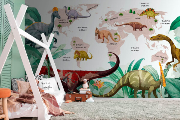 Kaart van dinosaurussen met planten en namen Kaart van dinosaurussen met planten en namen