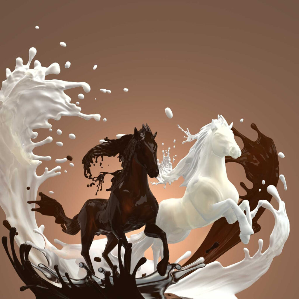 Paard met opspattende melk Paard met opspattende melk