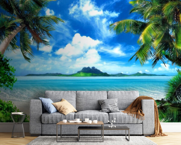 Strand met palmbomen en blauw water Strand met palmbomen en blauw water