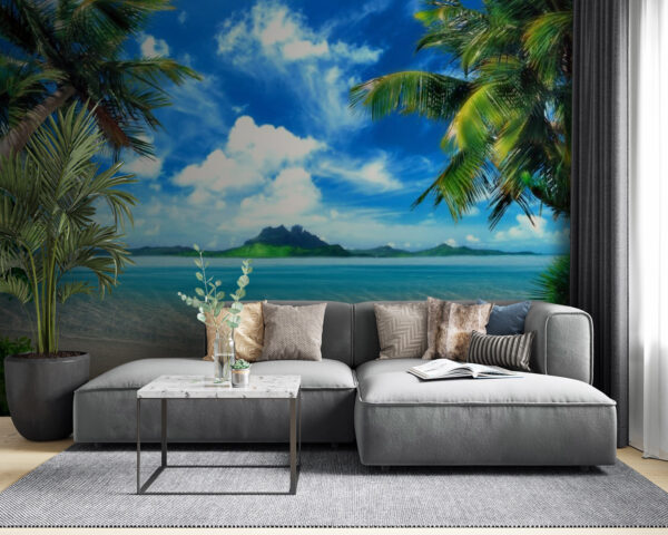 Strand met palmbomen en blauw water Strand met palmbomen en blauw water