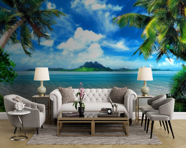 Strand met palmbomen en blauw water Strand met palmbomen en blauw water