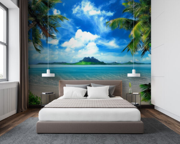 Strand met palmbomen en blauw water Strand met palmbomen en blauw water