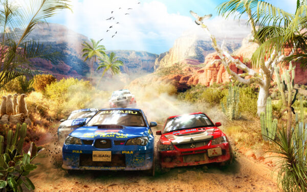 Group of cars driving on a dirt road Group of cars driving on a dirt road