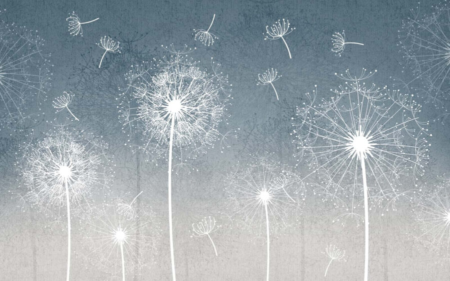 Witte paardenbloemen in de lucht