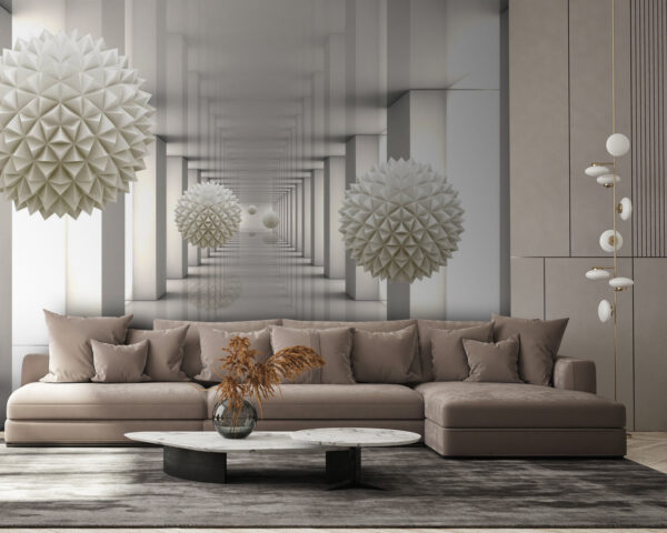 Witte kamer met witte zuilen en witte ballen Witte kamer met witte zuilen en witte ballen