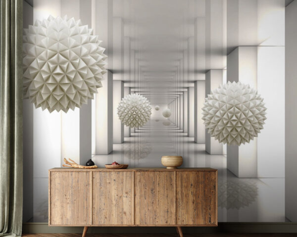 Witte kamer met witte zuilen en witte ballen Witte kamer met witte zuilen en witte ballen