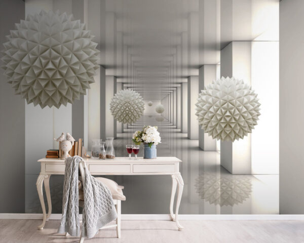 Witte kamer met witte zuilen en witte ballen Witte kamer met witte zuilen en witte ballen