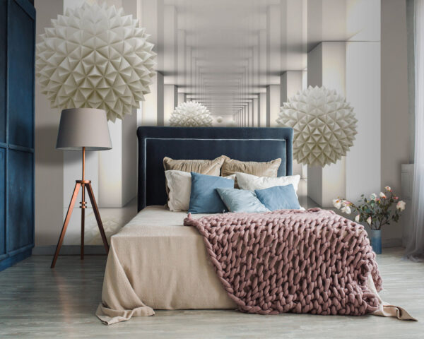 Witte kamer met witte zuilen en witte ballen Witte kamer met witte zuilen en witte ballen
