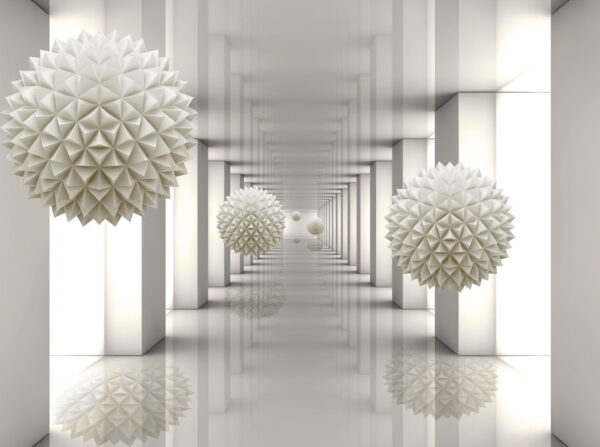 Witte kamer met witte zuilen en witte ballen Witte kamer met witte zuilen en witte ballen